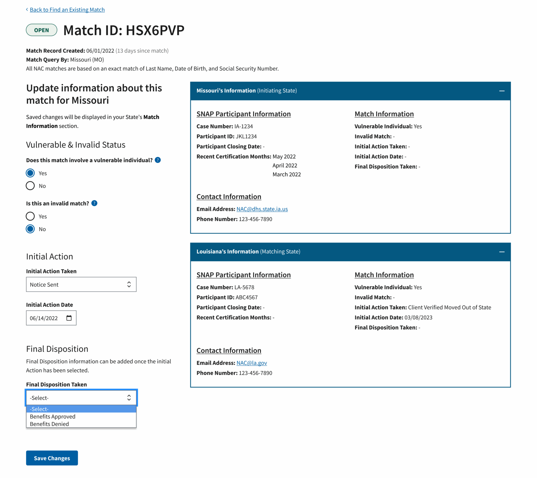 Match details screen