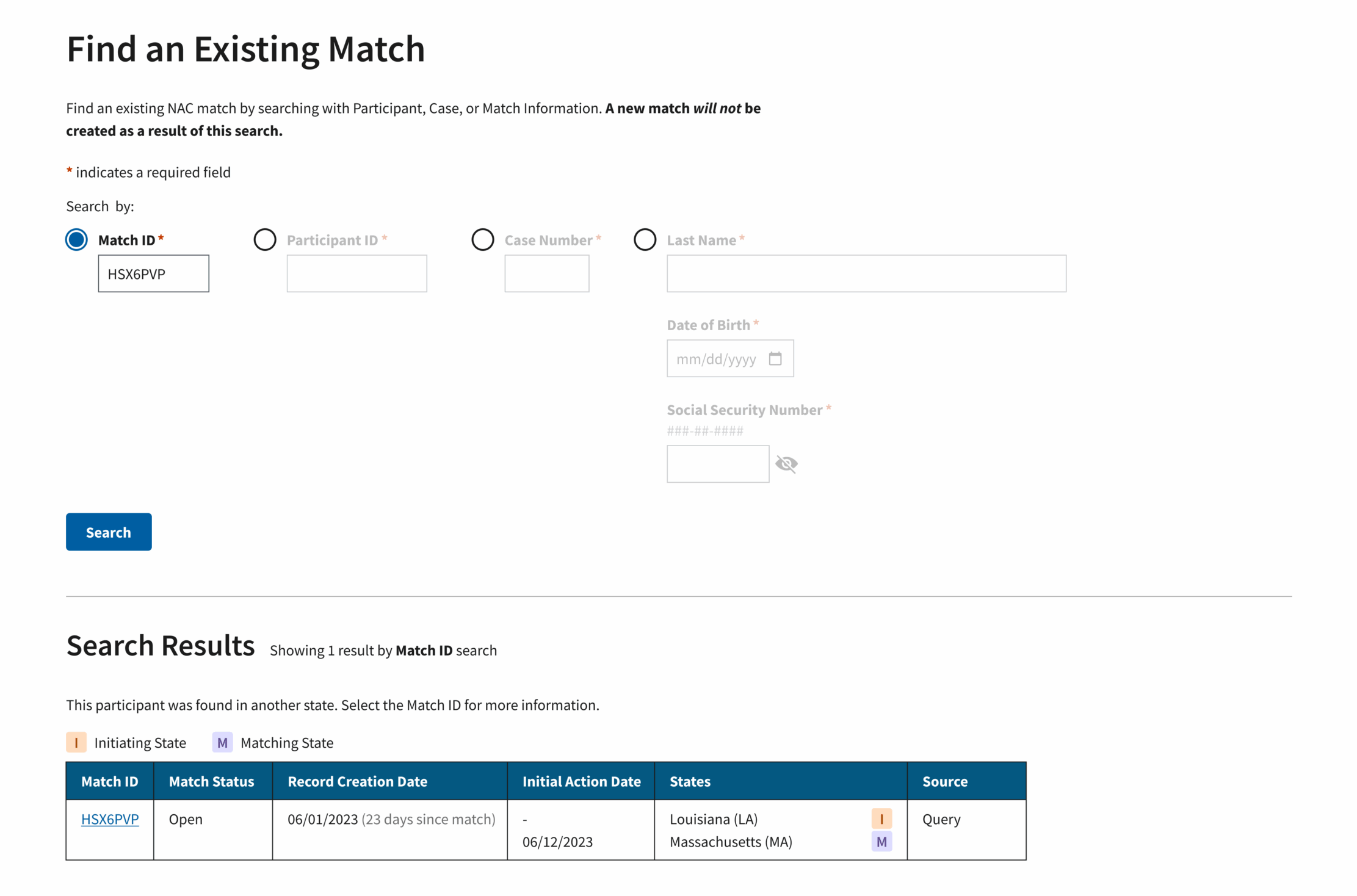 Query experience screen